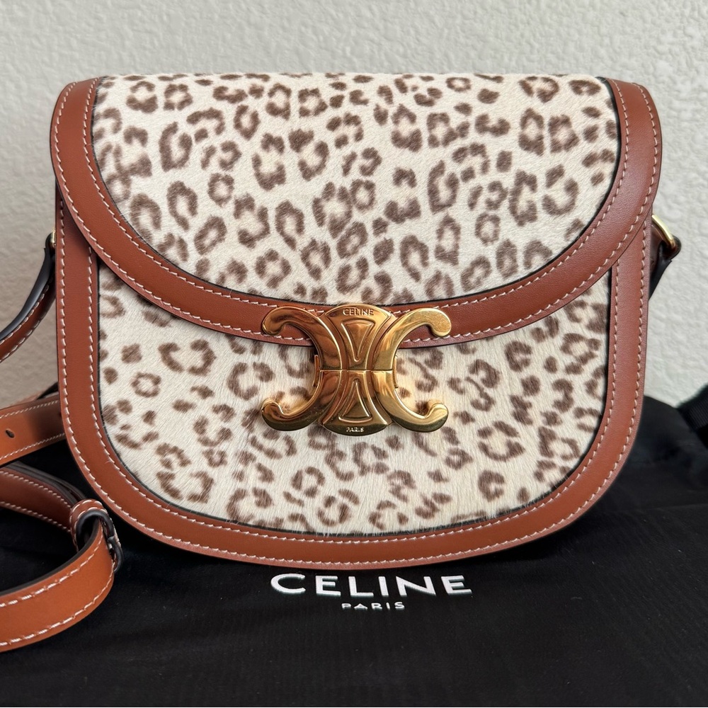 Celine Clea Limited Edition Leopard Print Pony Hair Calfskin Crossbody Bag